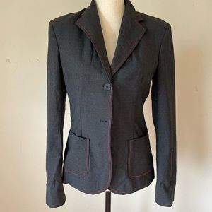 Black blazer with red stitching details. Size S